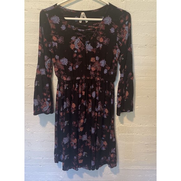 Vintage Mudd Dress Floral Elastic Waist Bell Sleeve Whimsy Goth Hobo Cottagecore - Picture 1 of 6